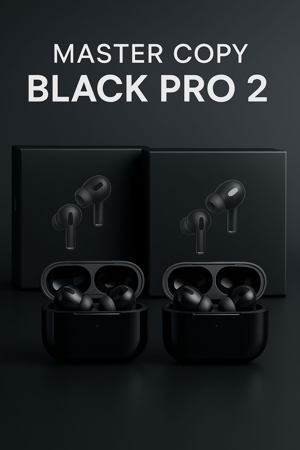 AirPods Pro 2 Black Edition compatible with iPhone and Android, featuring spatial audio and fast charging