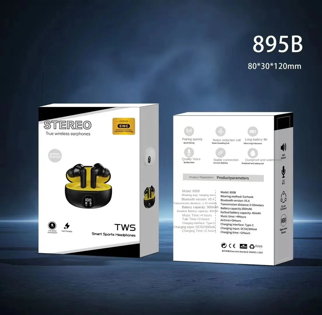 TWS Wireless Stereo Earbuds – Stylish Black & Yellow Sports Design