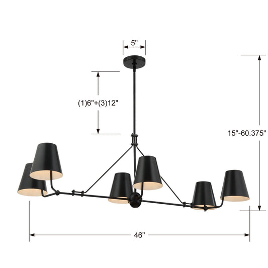 Xavier 6 Light Chandelier - Matte Black - XAV-B8306-MK | Chandeliers