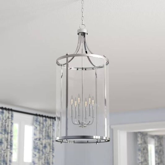 Wayland 6 - Light Lantern Geometric Chandelier Finish: Polished Nickel | Chandeliers
