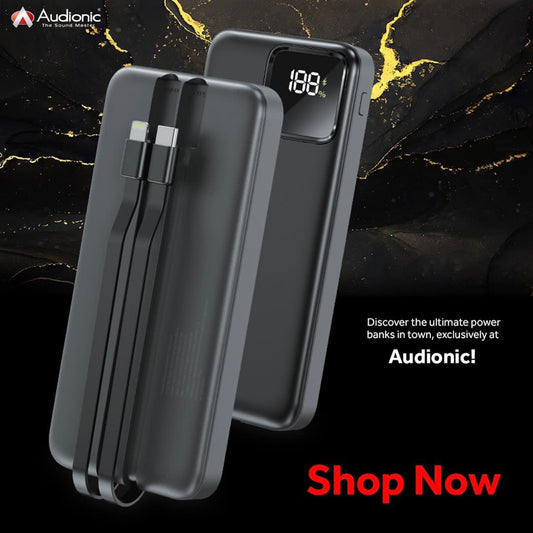 Front view of Benz Icon Power Bank 10000mAh showing LED digital display and sleek design