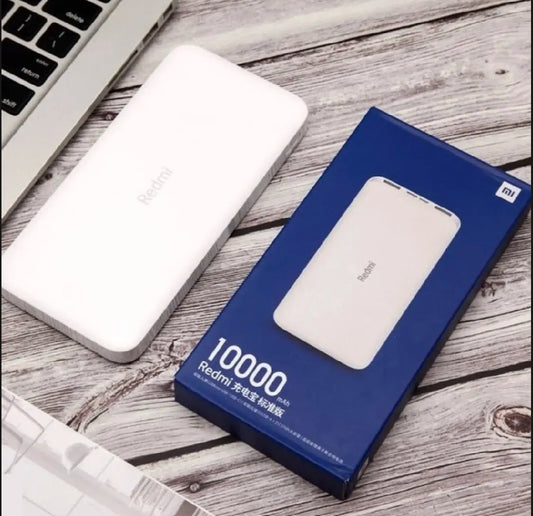 Front view of Mi Redmi Power Bank showing LED battery indicator lights and minimalist Mi branding