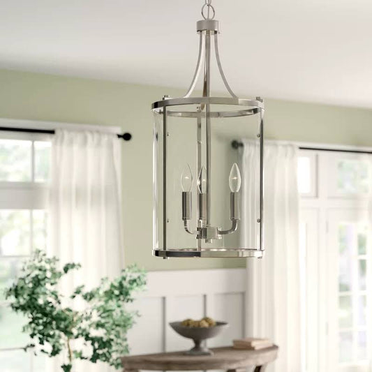 3 - Light Lantern Cylinder Pendant Finish Polished Nickel | Chandeliers