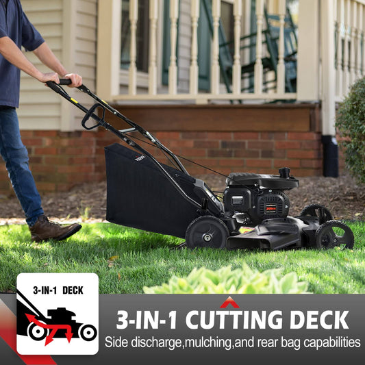 21 in. 3-in-1 Gas Self Propelled Walk Behind Lawn Mower